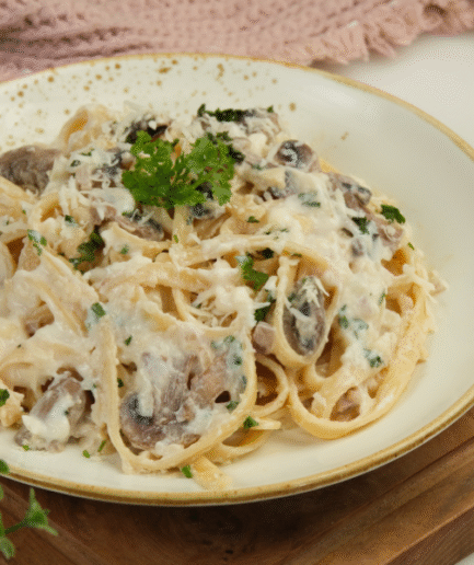 Linguini & Sausage in Mushroom Cream Sauce