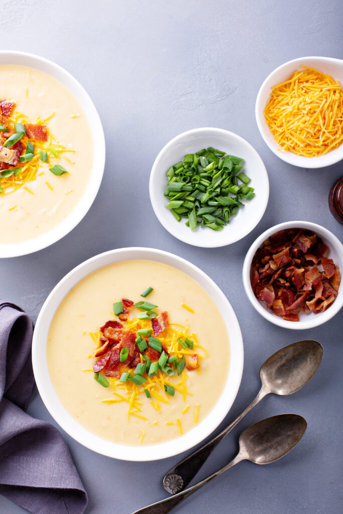 Potato soup with bacon and cheese
